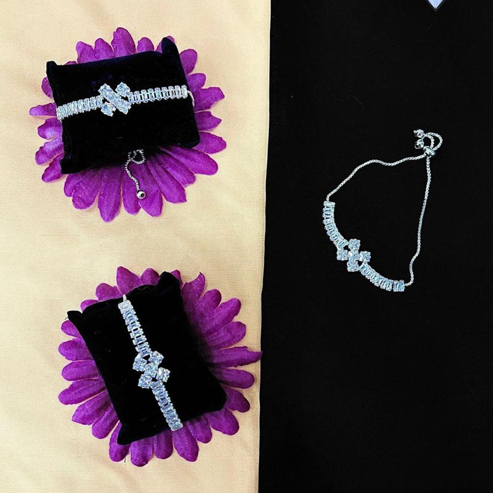 VM Imitation Rhodium Plated Delicate Austrian Stone Adjustable Bracelet