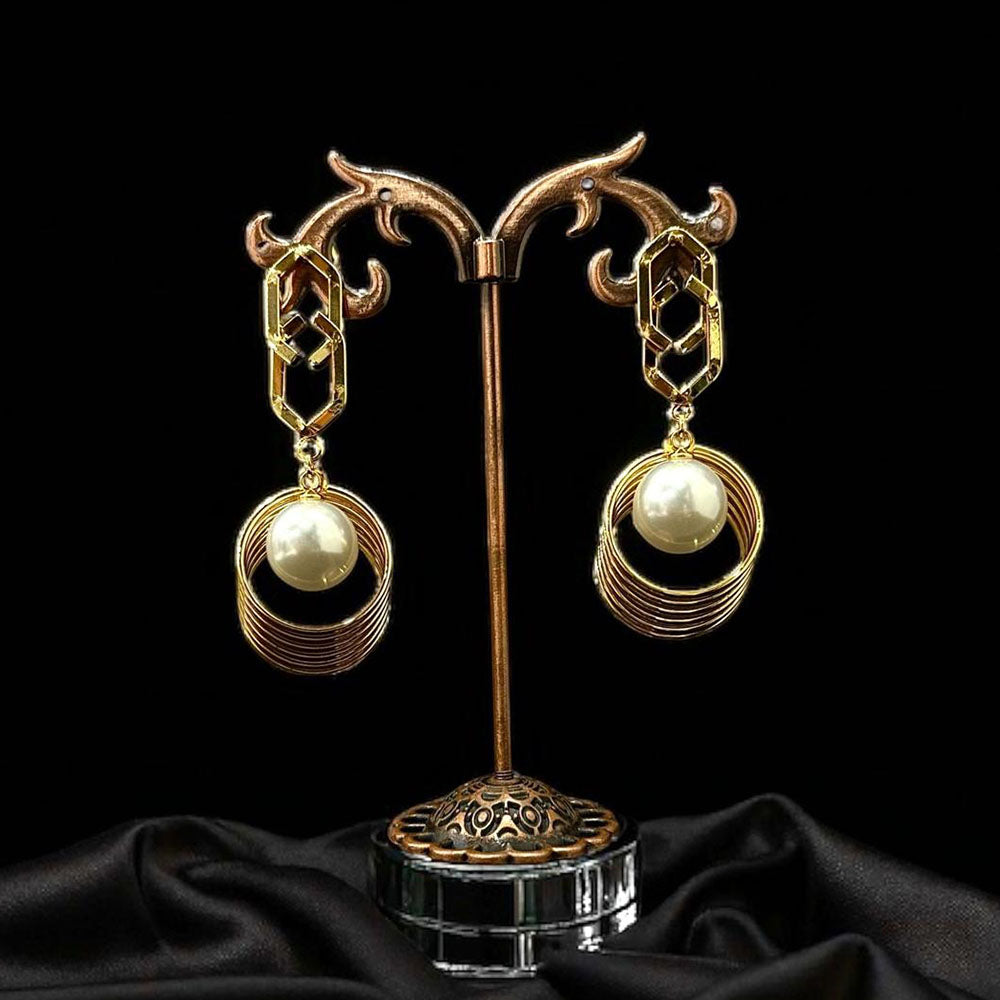 VM Imitation Antique Finish Earrings with Delicate Pearl Drops for a Look of Royal Grandeur and Vintage Charm