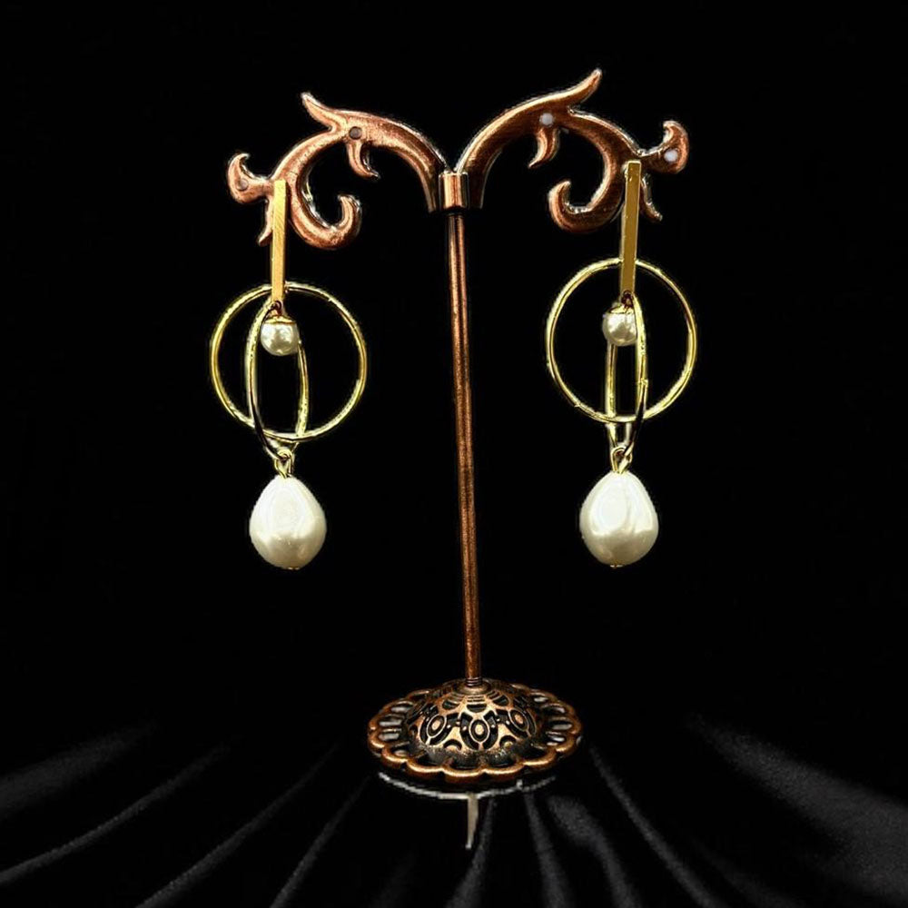 VM Imitation Antique Finish Earrings with Delicate Pearl Drops for a Look of Royal Grandeur and Vintage Charm