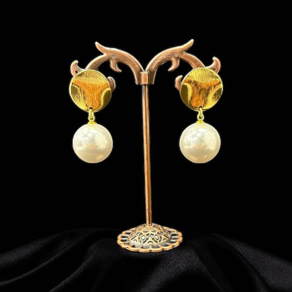VM Imitation Antique Finish Earrings with Delicate Pearl Drops for a Look of Royal Grandeur and Vintage Charm