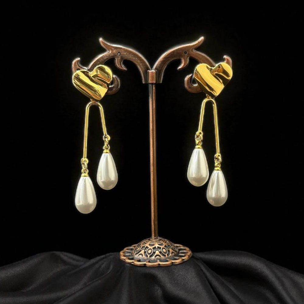 VM Imitation Antique Finish Earrings with Delicate Pearl Drops for a Look of Royal Grandeur and Vintage Charm