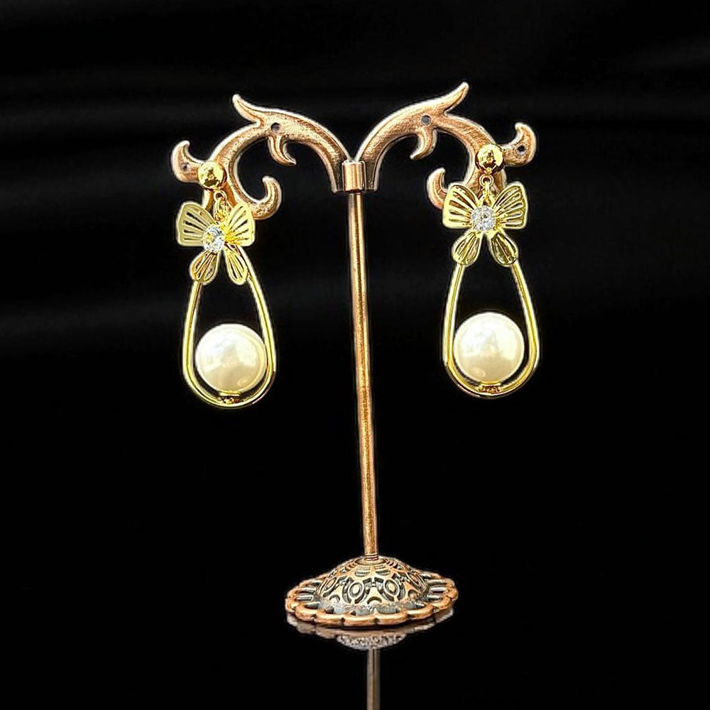 VM Imitation Antique Finish Earrings with Delicate Pearl Drops for a Look of Royal Grandeur and Vintage Charm