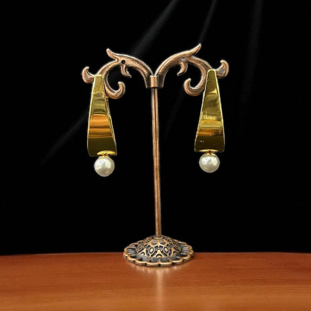 VM Imitation Antique Finish Earrings with Delicate Pearl Drops for a Look of Royal Grandeur and Vintage Charm