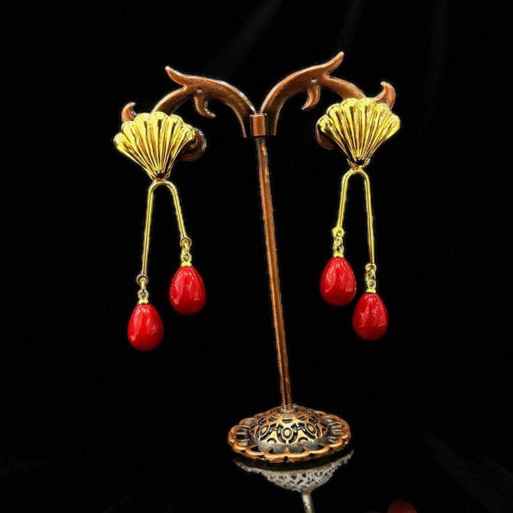 VM Imitation Antique Finish Earrings with Delicate Beads Drops for a Look of Royal Grandeur and Vintage Charm