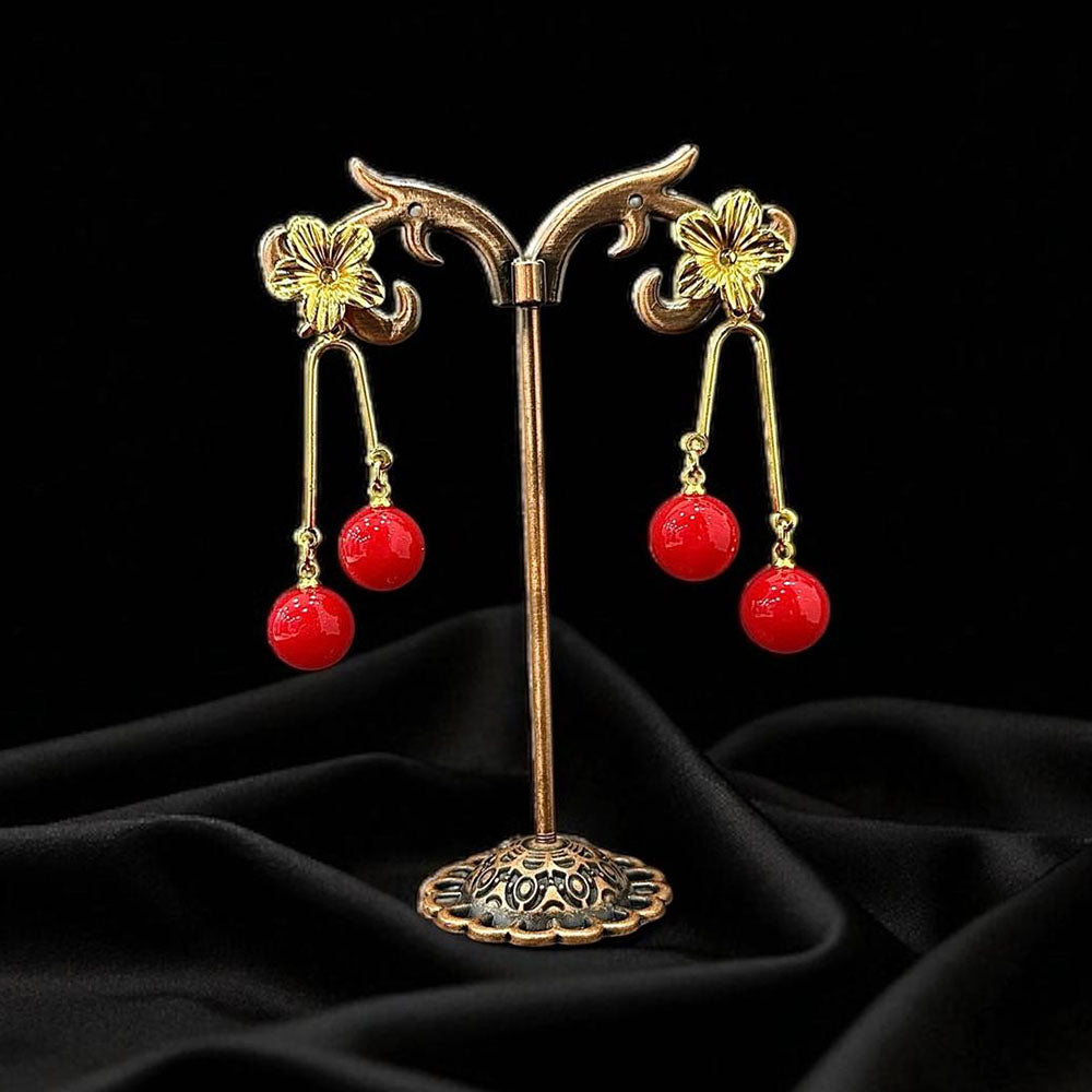 VM Imitation Antique Finish Earrings with Delicate Beads Drops for a Look of Royal Grandeur and Vintage Charm