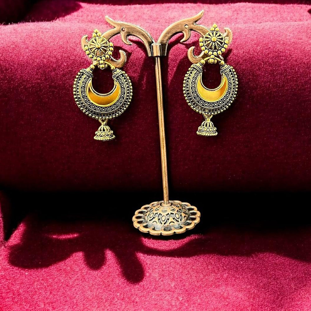 VM Imitation Designer Gold Plated Reflective Mirror Work Jhumki Earrings