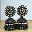 VM Antique Style Black Polish Rainbow Austrian Stone And Beads Jhumki Earrings