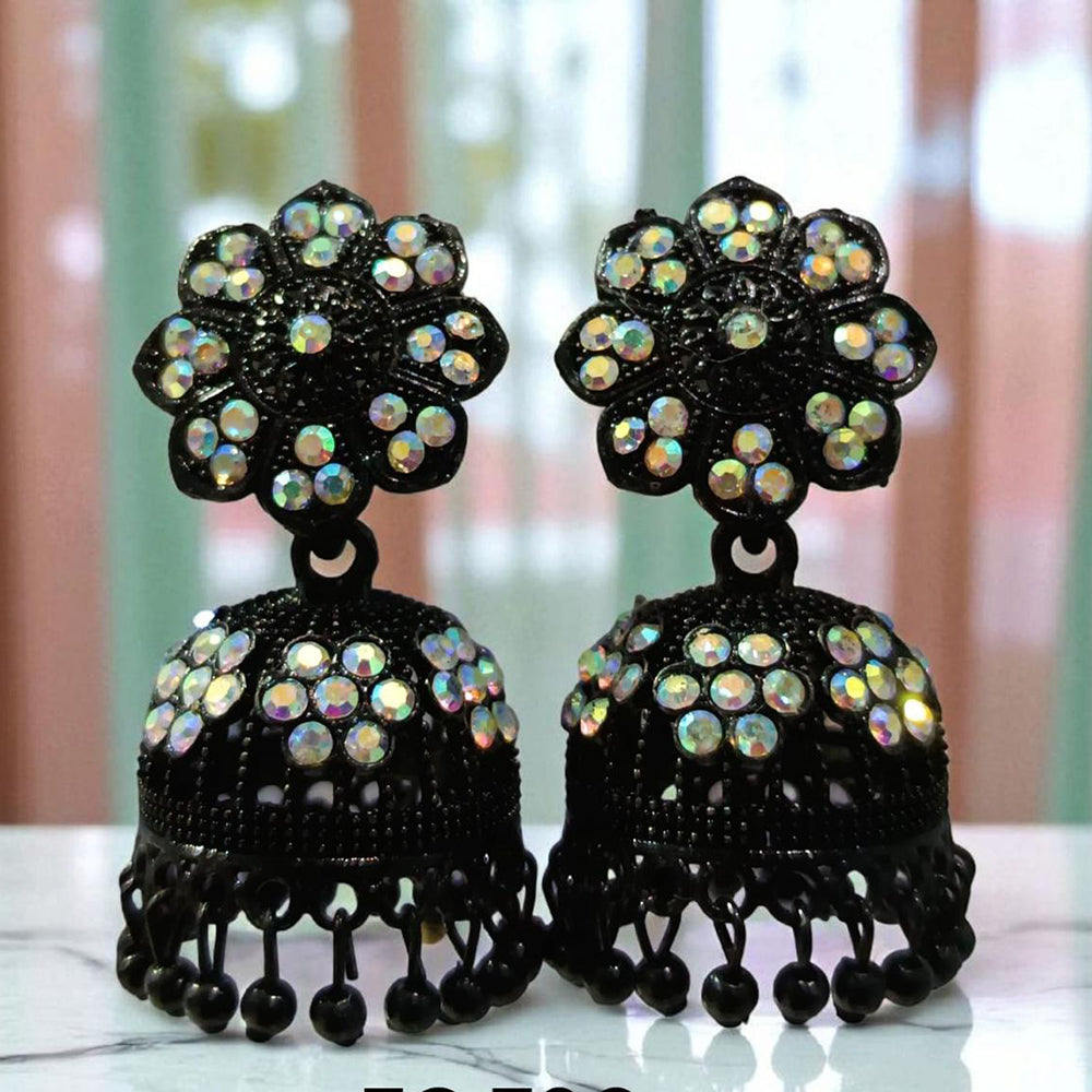 VM Antique Style Black Polish Rainbow Austrian Stone And Beads Jhumki Earrings