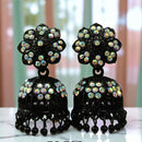 VM Antique Style Black Polish Rainbow Austrian Stone And Beads Jhumki Earrings