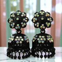 VM Antique Style Black Polish Rainbow Austrian Stone And Beads Jhumki Earrings