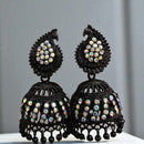 VM Antique Style Black Polish Rainbow Austrian Stone And Beads Jhumki Earrings