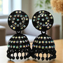 VM Antique Style Black Polish Rainbow Austrian Stone And Beads Jhumki Earrings