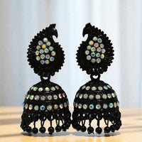 VM Antique Style Black Polish Rainbow Austrian Stone And Beads Jhumki Earrings