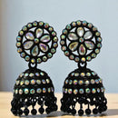 VM Antique Style Black Polish Rainbow Austrian Stone And Beads Jhumki Earrings