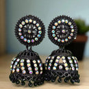 VM Antique Style Black Polish Rainbow Austrian Stone And Beads Jhumki Earrings