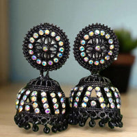 VM Antique Style Black Polish Rainbow Austrian Stone And Beads Jhumki Earrings
