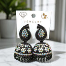 VM Antique Style Black Polish Rainbow Austrian Stone And Beads Jhumki Earrings