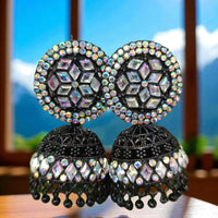 VM Antique Style Black Polish Rainbow Austrian Stone And Beads Jhumki Earrings