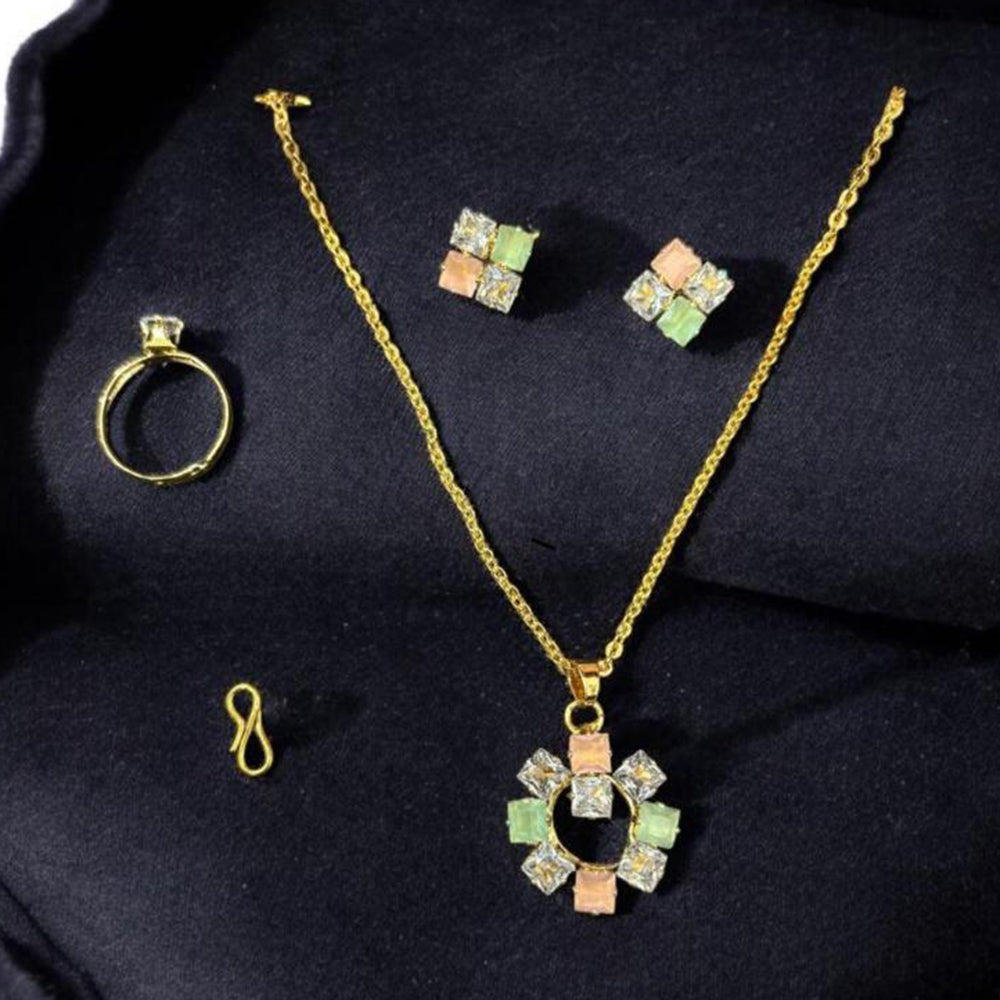 VM Imitation Crystal Stone Necklace Set With Rings