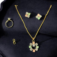 VM Imitation Crystal Stone Necklace Set With Rings 
