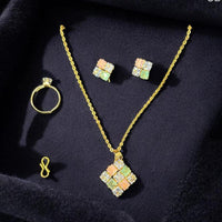 VM Imitation Crystal Stone Necklace Set With Rings 