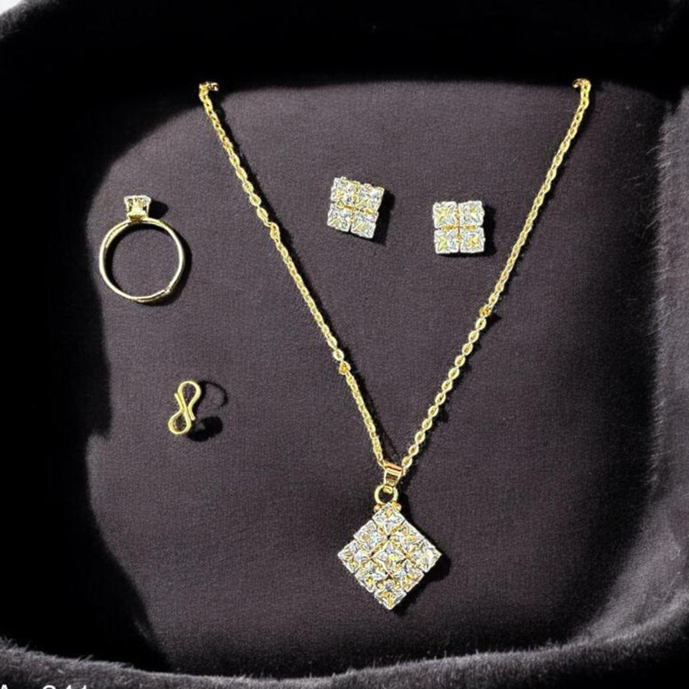 VM Imitation Crystal Stone Necklace Set With Rings