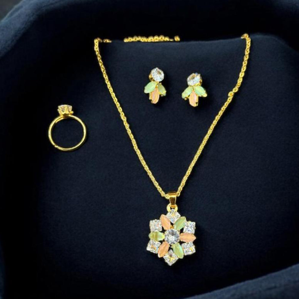 VM Imitation Crystal Stone Necklace Set With Rings