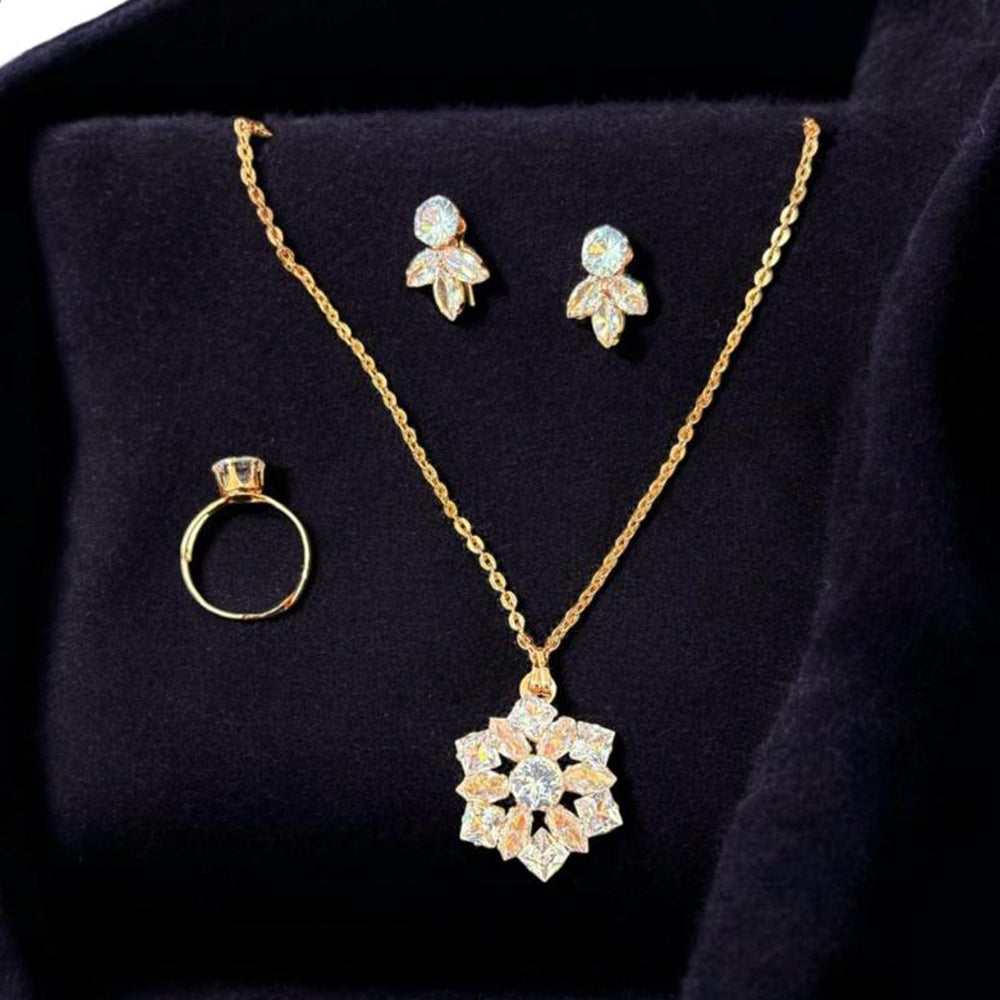 VM Imitation Crystal Stone Necklace Set With Rings