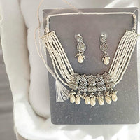 VM Imitation Classic Oxidised Plated Pearl Choker Necklace Set