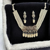 VM Imitation Classic Oxidised Plated Pearl Choker Necklace Set