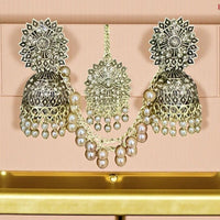 VM Imitation Ethnic Sparkling Austrian Stone And Pearls Jhumki Earrings