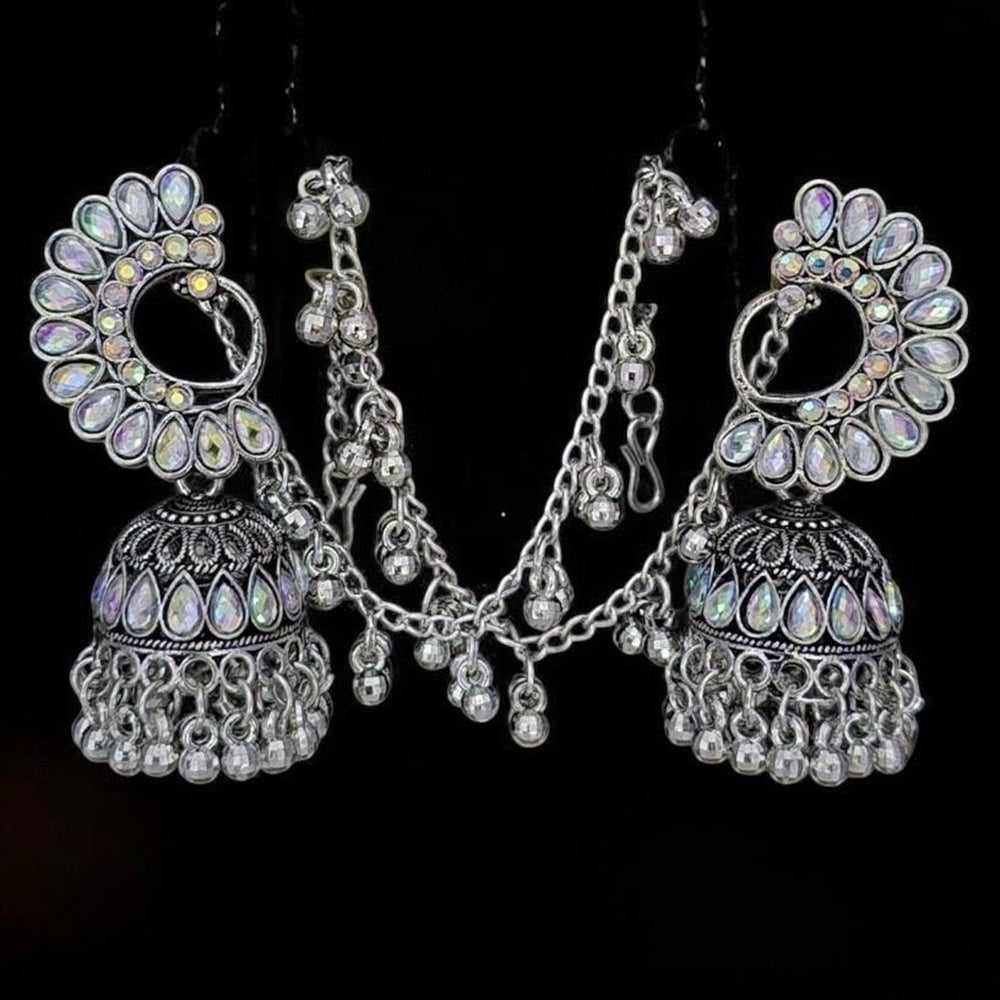 VM Imitation Ethnic Sparkling Austrian Stone And Pearls Jhumki Earrings