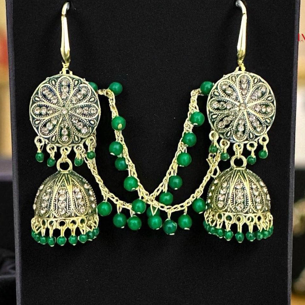 VM Imitation Ethnic Sparkling Austrian Stone And Pearls Jhumki Earrings