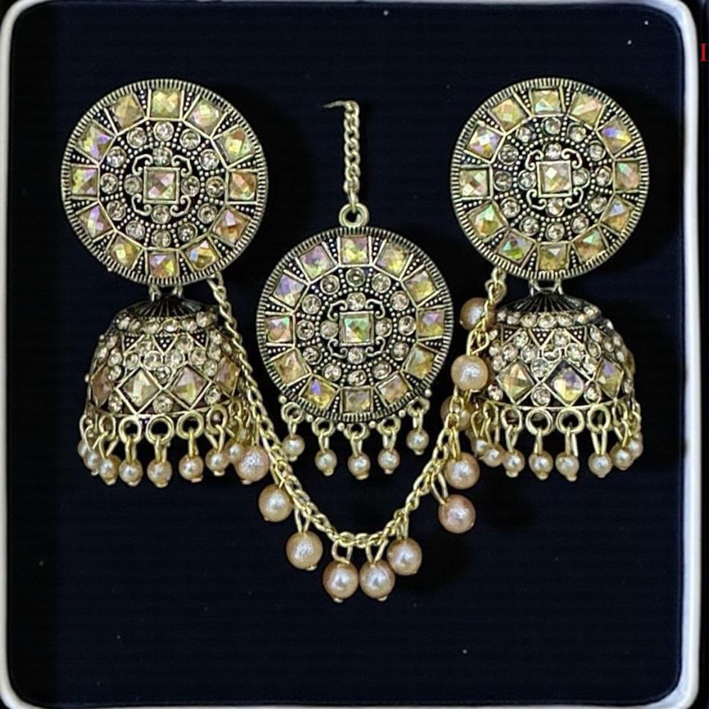 VM Imitation Ethnic Sparkling Austrian Stone And Pearls Jhumki Earrings