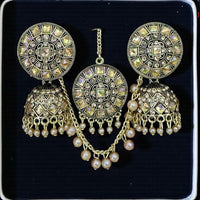 VM Imitation Ethnic Sparkling Austrian Stone And Pearls Jhumki Earrings