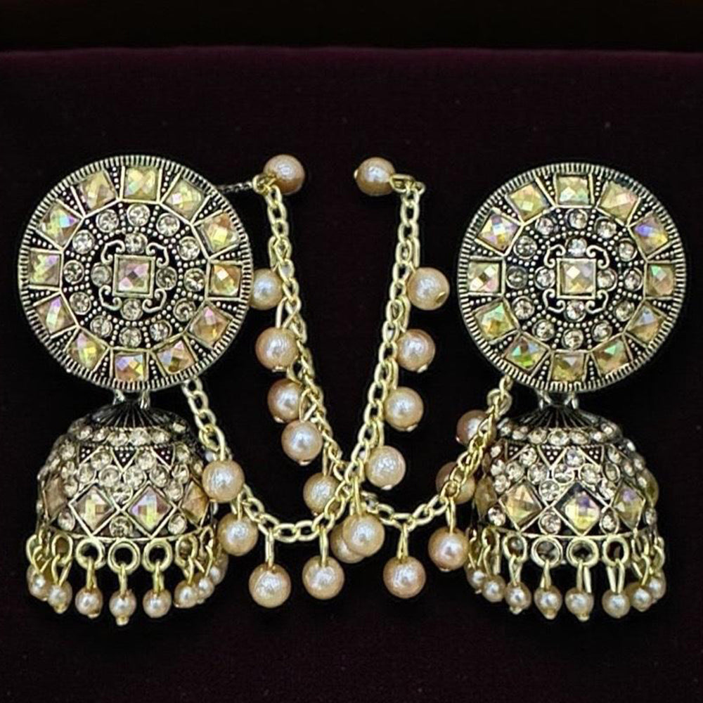 VM Imitation Ethnic Sparkling Austrian Stone And Pearls Jhumki Earrings