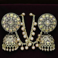 VM Imitation Ethnic Sparkling Austrian Stone And Pearls Jhumki Earrings