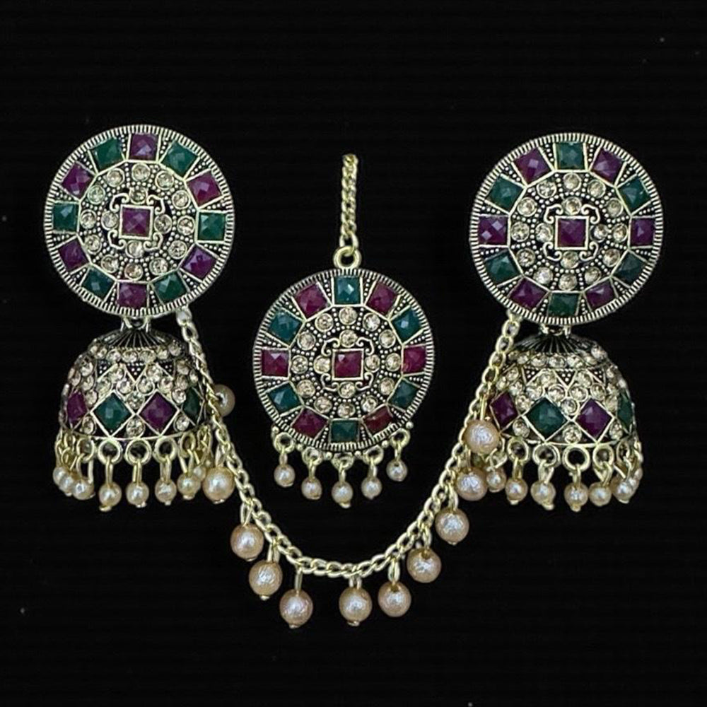 VM Imitation Ethnic Sparkling Austrian Stone And Pearls Jhumki Earrings