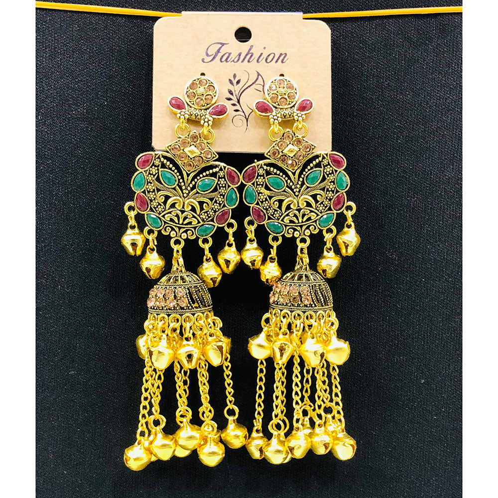 VM Designer Crystal Stone Kashmiri Ghungroo Long Jhumki Earrings