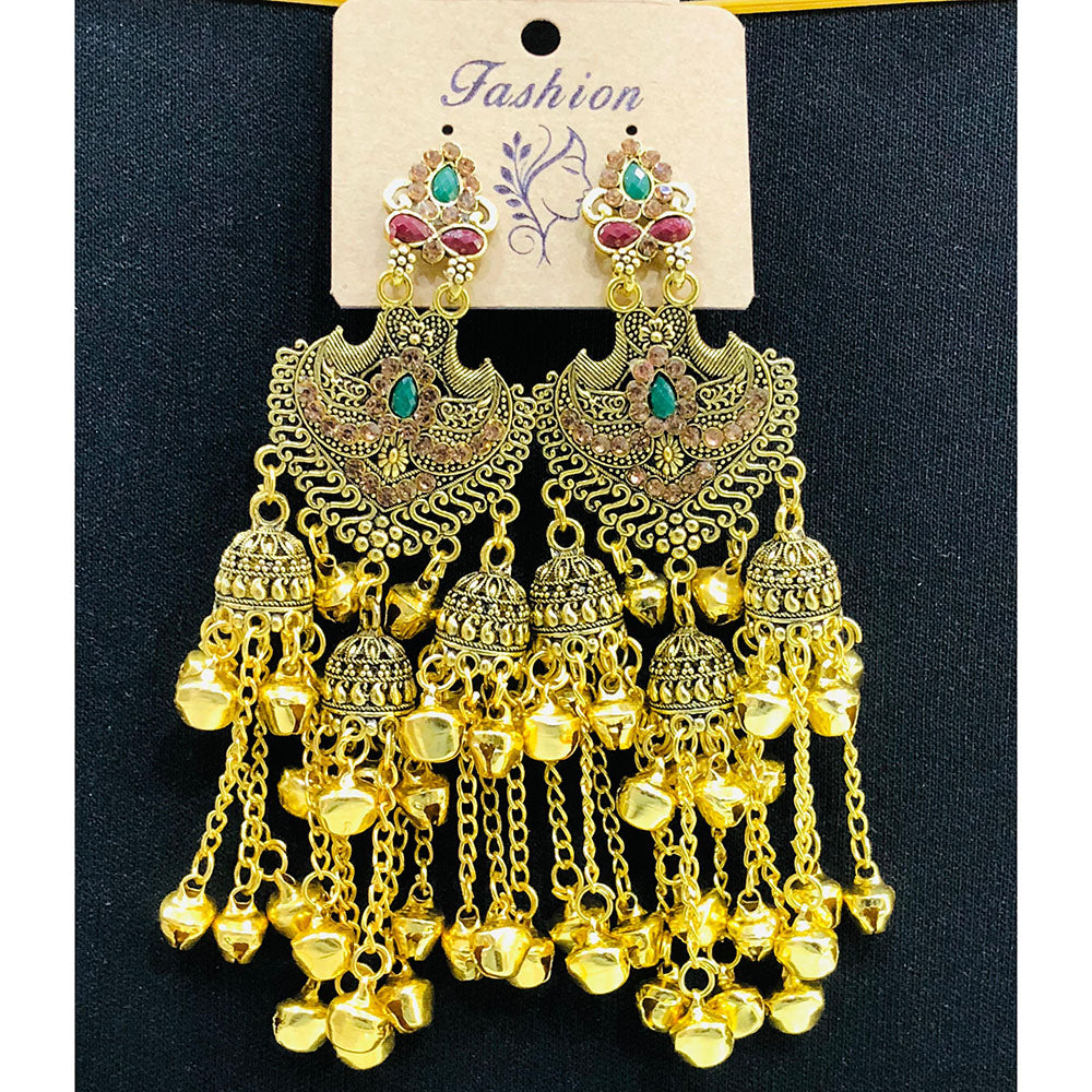 VM Designer Crystal Stone Kashmiri Ghungroo Long Jhumki Earrings