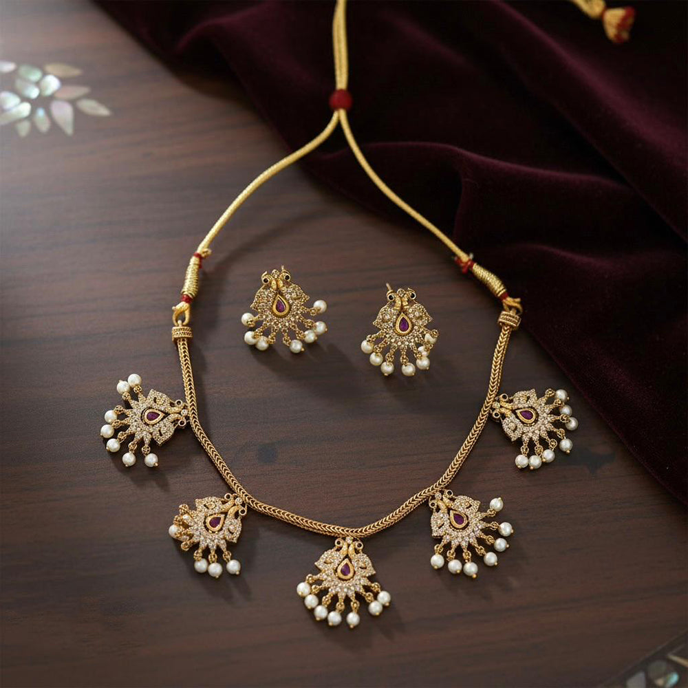 VM Imitation Fancy Austrian Stone And Pearl Statement Necklace Set (Pack of 6)