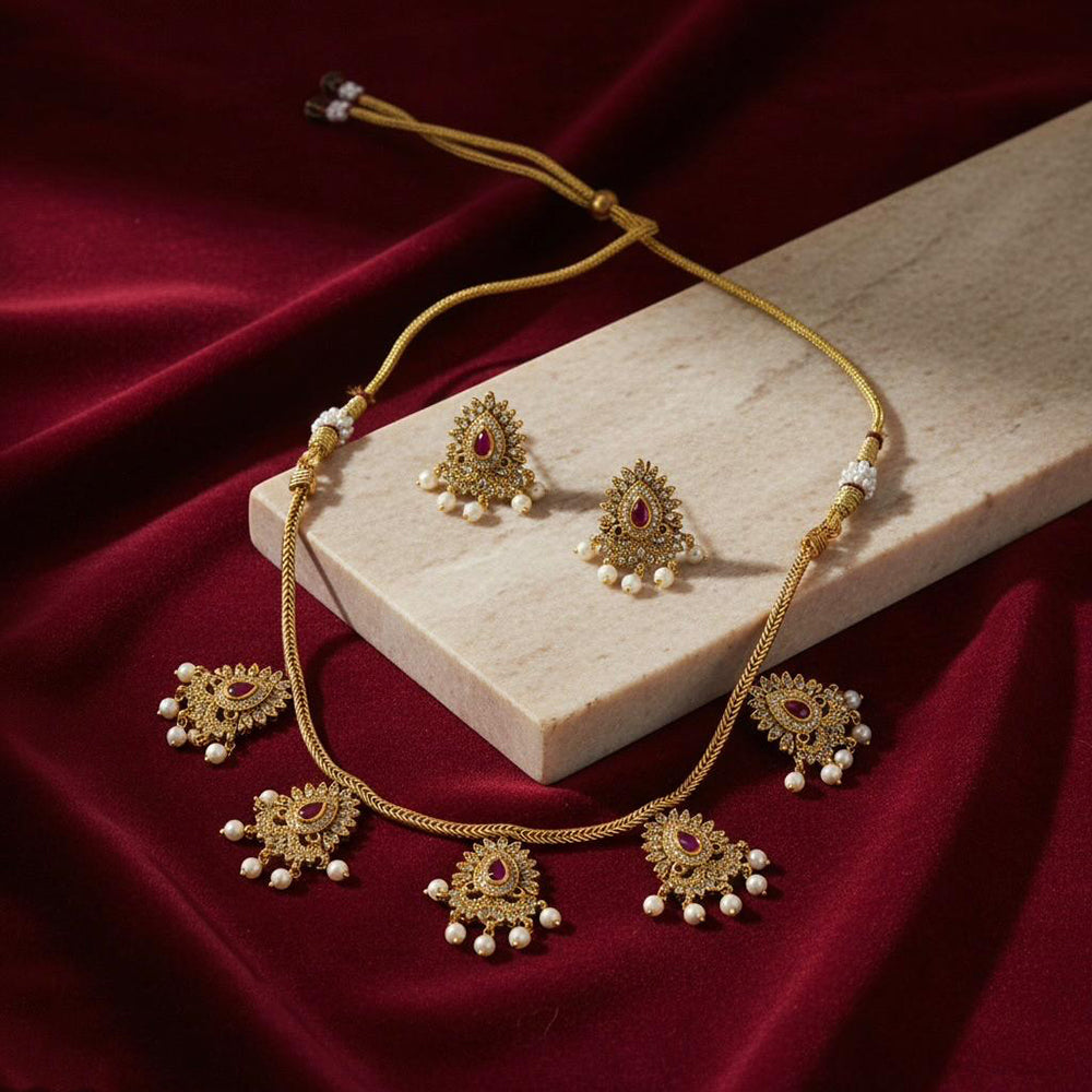 VM Imitation Fancy Austrian Stone And Pearl Statement Necklace Set (Pack of 6)