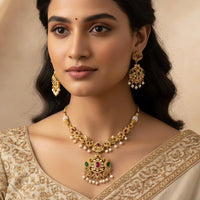 VM Imitation Fancy Austrian Stone And Pearl Statement Necklace Set
