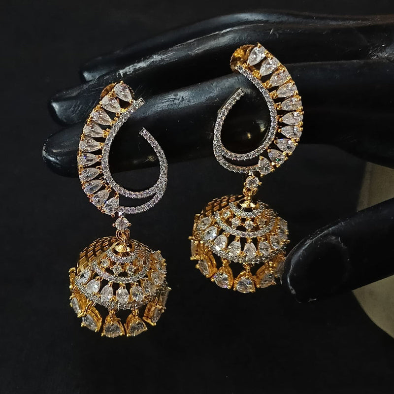 NAFJ Gold Plated American Diamond Jhumki  Earrings