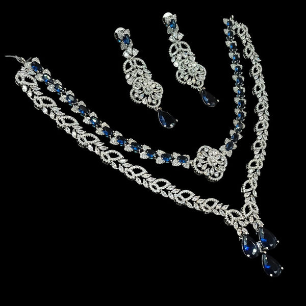 NAFJ Silver Plated American Diamond Necklace Set