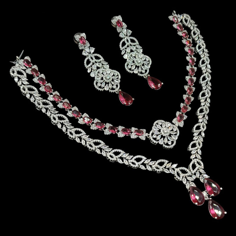 NAFJ Silver Plated American Diamond Necklace Set