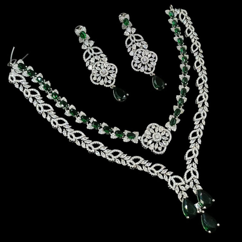 NAFJ Silver Plated American Diamond Necklace Set