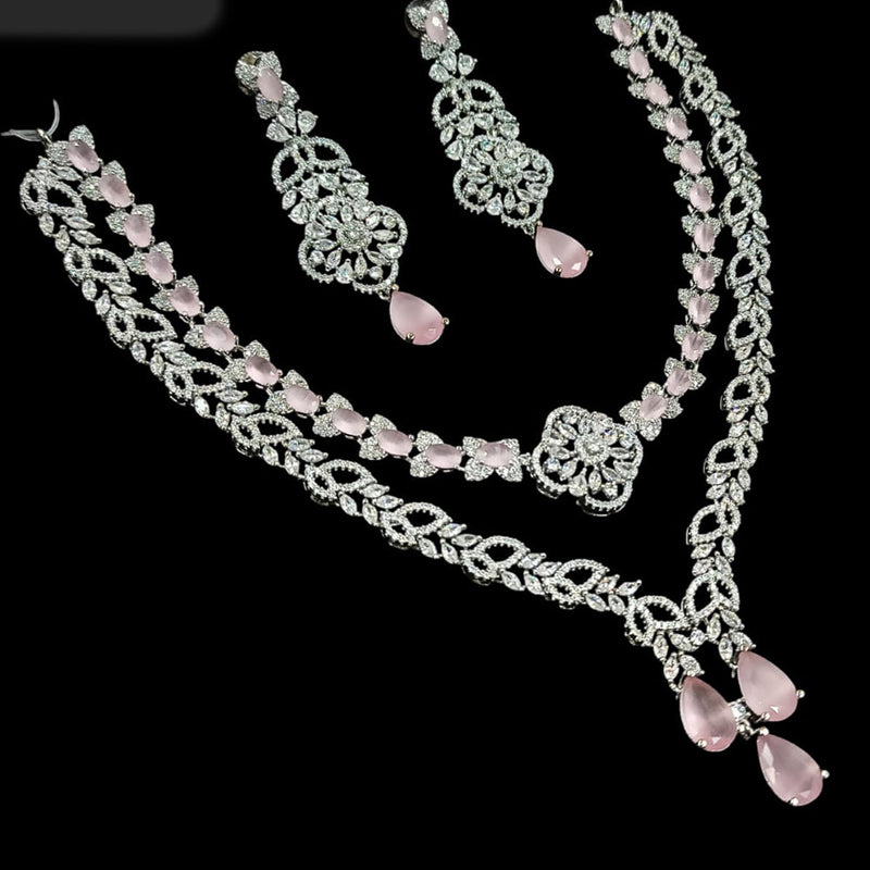 NAFJ Silver Plated American Diamond Necklace Set