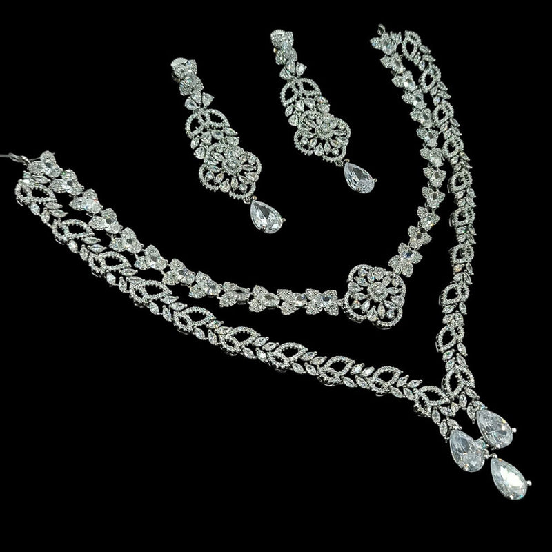 NAFJ Silver Plated American Diamond Necklace Set