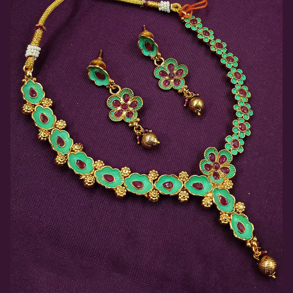 NAFJ Gold Plated Pota Stone Necklace Set